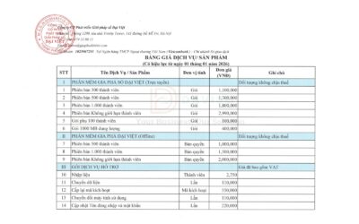 Bảng Giá Dịch Vụ & Sản Phẩm 2026